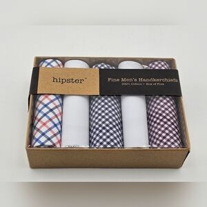 Hipster Fine Men's Handkerchiefs Box Of Five Cotton White Navy, Maroon Gift Set